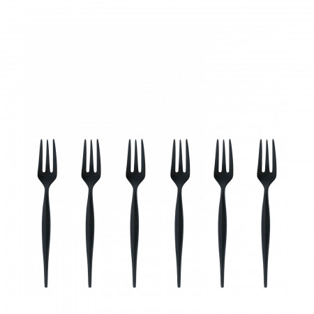 6-pieces Cake Forks Set in Gift-box - colour Black - finish Sandblasted PVD