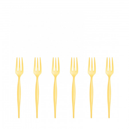 6-pieces Cake Forks Set in Gift-box - colour Gold - finish Sandblasted PVD